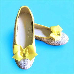 L'AMOUR  Summer Woven Faux Straw Upper Yellow Bow Girl Shoes Sz 12 NEW in Box